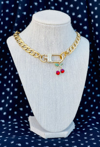 Repurposed Louis Vuitton Keychain Clasp & Cerises Charm Necklace