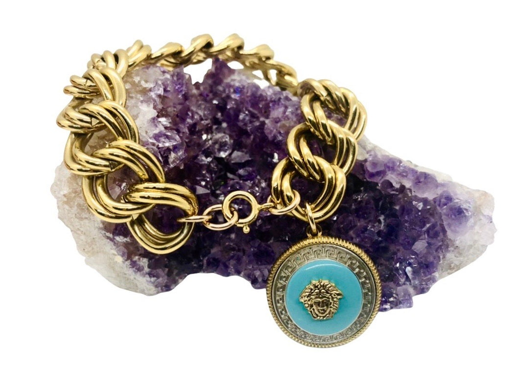 Repurposed Turquoise & Gold Versace Iconic Medusa Bracelet
