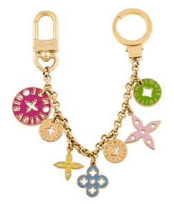 Repurposed Reversible Turquesa & Pink Louis Vuitton Flower Cut-Out Charm Necklace