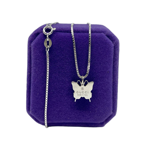 Repurposed Gucci  Butterfly Charm Sterling Silver  Necklace