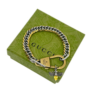 Repurposed Gucci Keychain Clasp & Bee Charm Two~Tone Bracelet