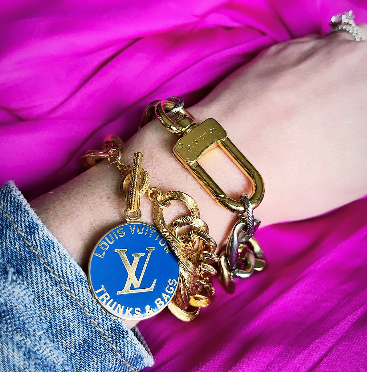 Repurposed Trunks and Bags Louis Vuitton Blue & Gold Tone Charm