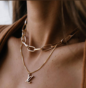 Repurposed Louis Vuitton Cut-Out Logo Charm Crystal Cerises Necklace