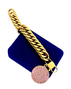 X~Large Repurposed Louis Vuitton Trunks & Bags Pink/Gold Reversible Charm Bracelet