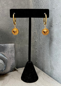 Repurposed Gold Versace Medusa Hoop Earrings
