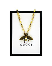 Load image into Gallery viewer, Large Repurposed Gucci Bee Charm Pearl Necklace
