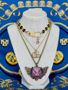 Repurposed Gold Medium Interlocking GG & Bee Charm Gucci Necklace