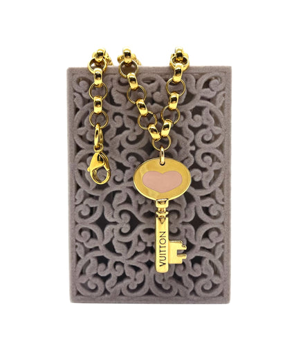 *Very Rare* Repurposed Pink & Gold Louis Vuitton Heart/Key Charm Necklace