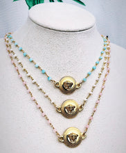 Load image into Gallery viewer, Repurposed Versace Medusa Coin &amp; Blue Amazonite Necklace