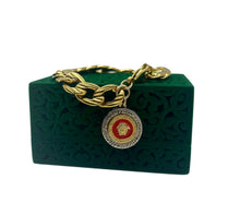 Load image into Gallery viewer, Repurposed Versace Medusa Red, Silver &amp; Gold Vintage Bracelet