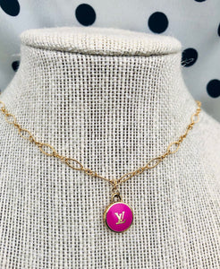 Repurposed Pink Louis Vuitton LV Charm Necklace