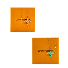 Load image into Gallery viewer, Repurposed Reversible Turquesa &amp; Pink Louis Vuitton Flower Cut-Out Charm Necklace