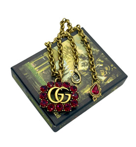 •Rare Find• Repurposed X~Large Interlocking GG Cherry Crystal Gucci Statement Necklace