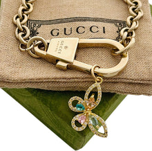 Load image into Gallery viewer, Repurposed Gucci Key Clasp &amp; Multicolored Crystal Butterfly Bracelet