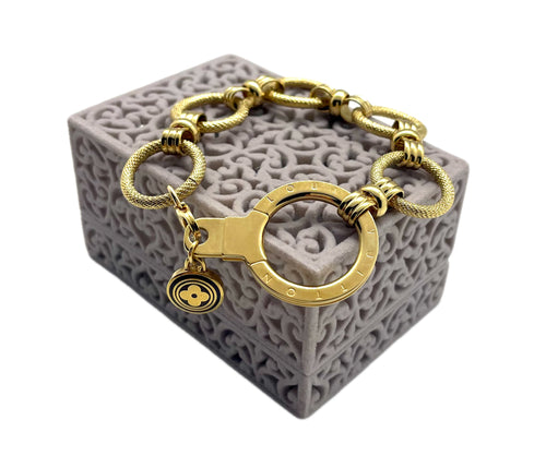 Repurposed Gold Louis Vuitton Keyring & Flower Logo Charm Vintage Bracelet