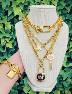 *Very Rare* Repurposed Louis Vuitton Pink & Black Padlock Toggle Necklace
