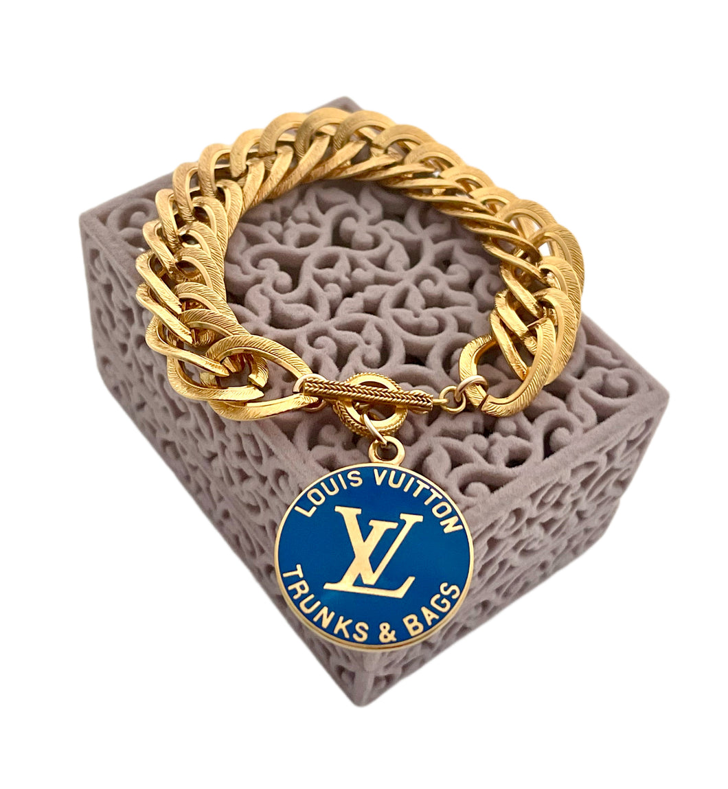 Repurposed Trunks and Bags Louis Vuitton Blue & Gold Tone Charm Toggle Bracelet