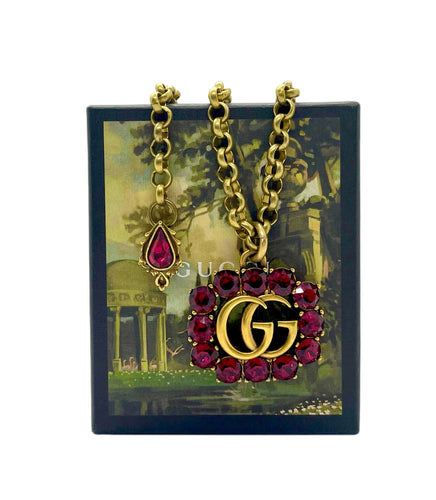 •Rare Find• Repurposed X~Large Interlocking GG Cherry Crystal Gucci Statement Necklace
