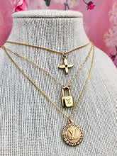 Load image into Gallery viewer, Repurposed Louis Vuitton Gold LV Padlock Necklace
