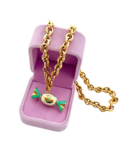 Repurposed Vintage Louis Vuitton Turquoise & Gold Candy Charm Necklace