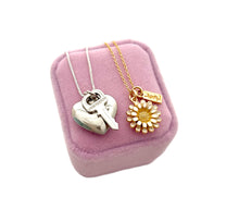 Load image into Gallery viewer, Repurposed YSL Bar &amp; White Enameled Flower Charm Necklace