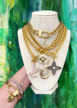 Load image into Gallery viewer, Large Repurposed Louis Vuitton White &amp; Gold Signature Flower Charm Necklace