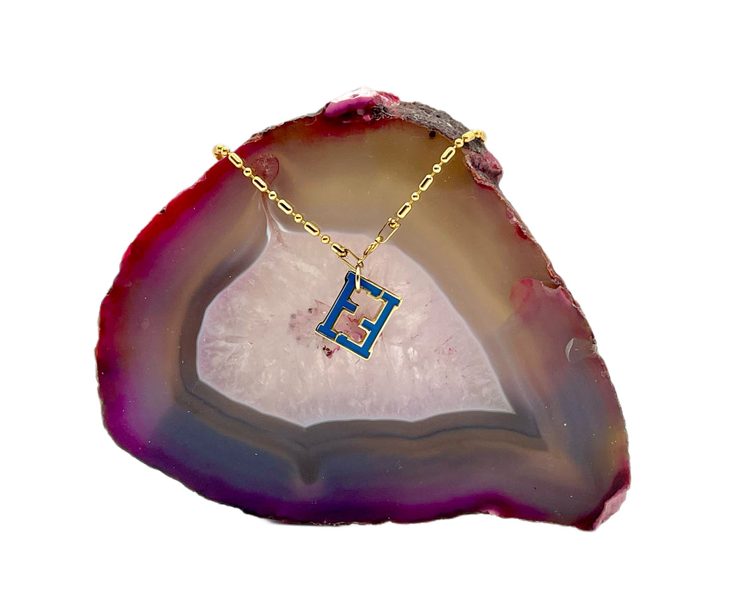 Repurposed Ocean Blue & Gold Enameled Fendi Signature Charm Bracelet