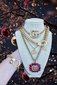 •Rare Find• Repurposed X~Large Interlocking GG Cherry Crystal Gucci Statement Necklace