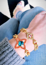 Load image into Gallery viewer, *Very Rare* Large Repurposed Louis Vuitton Red &amp; Blue Crystal Charm Vintage Bracelet