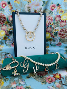 Repurposed Gucci Floating Letters & Freshwater Pearls Necklace