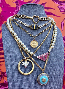 Repurposed Dior Cut-Out Charm Pearl Chocker