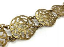 Load image into Gallery viewer, 1980’s CC Antiqued Gold Repurposed CC Filigree Double Link Bracelet