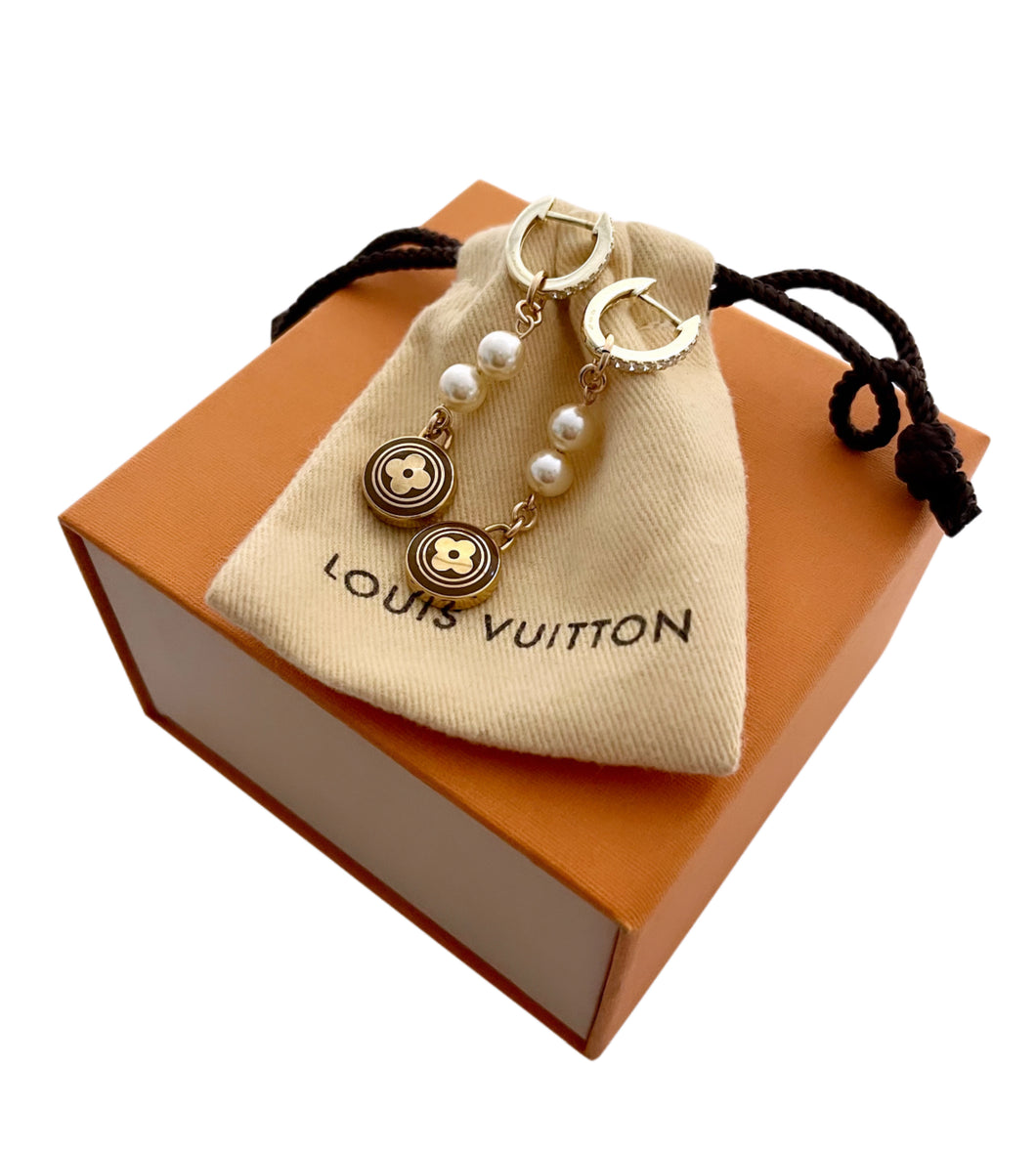 Repurposed Louis Vuitton Flower Charm & Freshwater Pearls Earrings