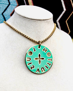 Repurposed Turquoise & Green Reversible Louis Vuitton  X~Large Charm Necklace