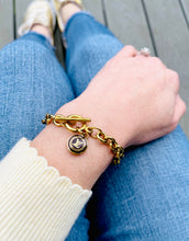 Load image into Gallery viewer, Repurposed Louis Vuitton Gold &amp; Café Charm Toggle Bracelet