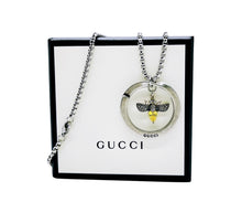 Load image into Gallery viewer, Repurposed Gucci Keyring Floating Crystal Bee Necklace