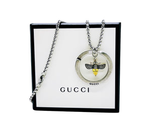 Repurposed Gucci Keyring Floating Crystal Bee Necklace