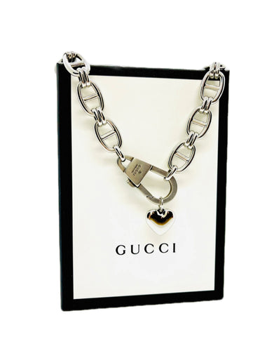 Repurposed Silver Gucci Keychain Clasp & Removable Heart Charm Necklace