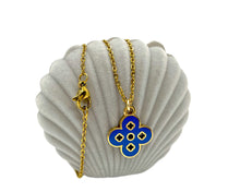 Load image into Gallery viewer, Repurposed Louis Vuitton Ocean Blue Flower Cut~Out Charm Necklace