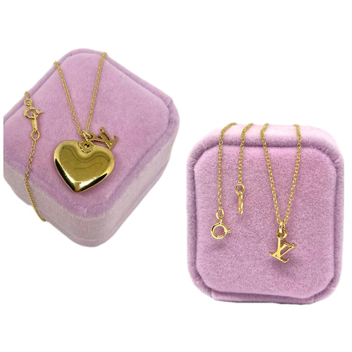 Repurposed Louis Vuitton Signature Logo Removable Heart Charm Necklace