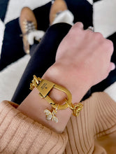 Load image into Gallery viewer, Repurposed Gucci Keychain Clasp &amp; Crystal Bee Charm Bracelet