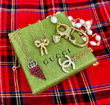Load image into Gallery viewer, Repurposed Christian Dior Crystal Bow CD Charm Necklace