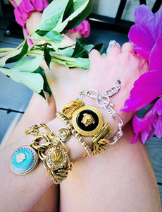 Repurposed Gold & Black Versace Medusa Toggle Clasp Bracelet