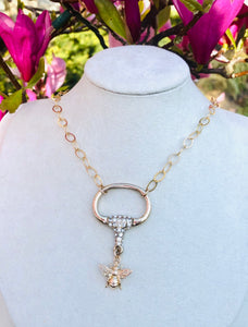 Repurposed Micro Pave Crystal Gucci Horsebit/Bee Necklace