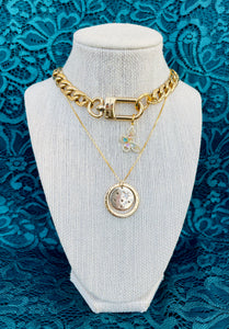 Repurposed Louis Vuitton Keyring & Celestial Charm Necklace