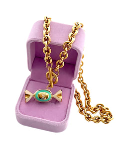 Repurposed Vintage Louis Vuitton Turquoise & Gold Candy Charm Necklace
