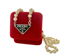 Load image into Gallery viewer, Silver &amp; Black Prada Repurposed  Fresh Water Pearls Necklace