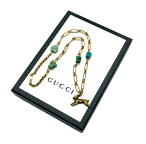 Repurposed Gucci Bunny Charm & Vintage Turquesa Chain Necklace