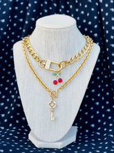 Load image into Gallery viewer, Repurposed Louis Vuitton Keychain Clasp &amp; Cerises Charm Necklace