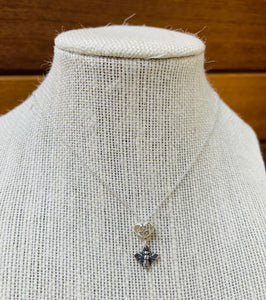 Repurposed Interlocking GG Gucci Heart Charm & Bee Necklace